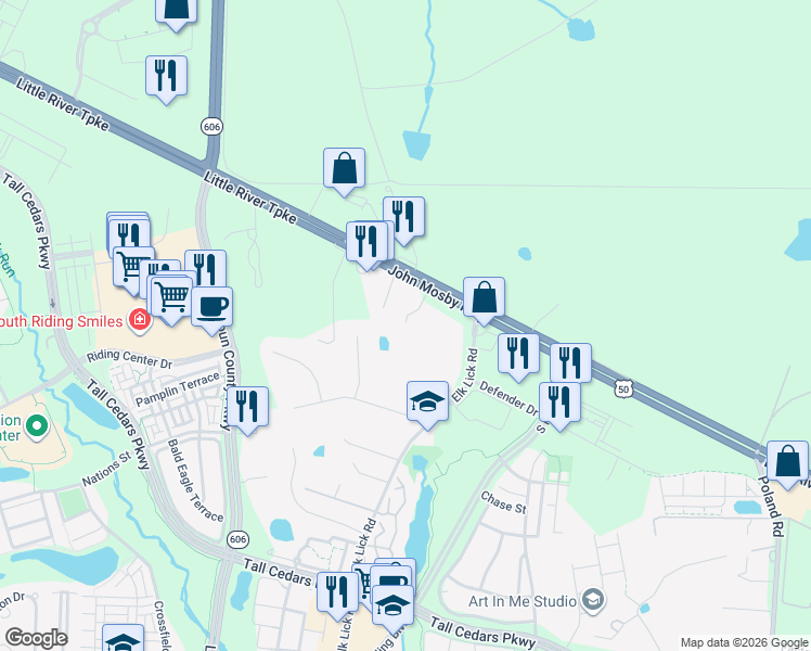 map of restaurants, bars, coffee shops, grocery stores, and more near 43149 John Mosby Highway in Chantilly