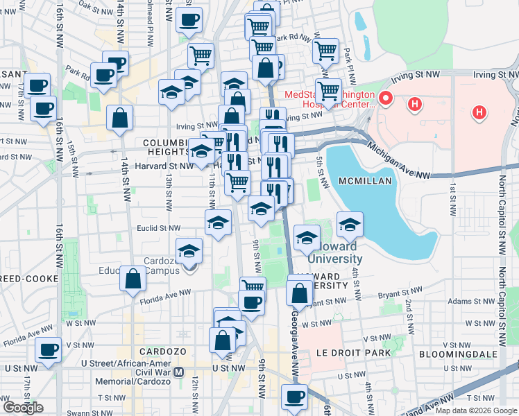 map of restaurants, bars, coffee shops, grocery stores, and more near 101 Independence Avenue Southeast in Washington