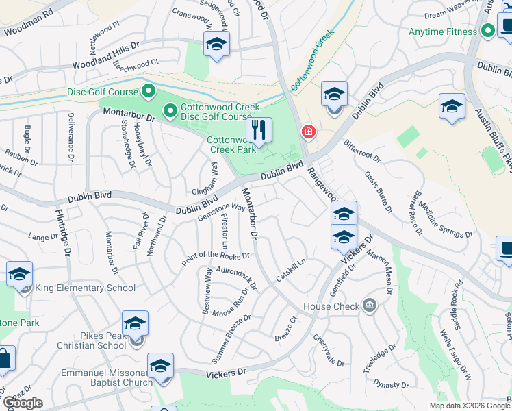map of restaurants, bars, coffee shops, grocery stores, and more near 4191 Diamond Ridge View in Colorado Springs