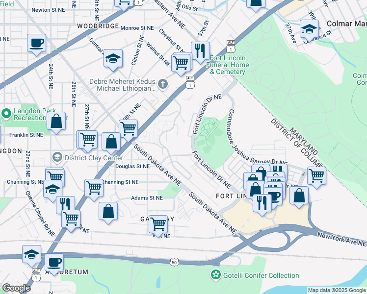 map of restaurants, bars, coffee shops, grocery stores, and more near 2811 31st Place Northeast in Washington