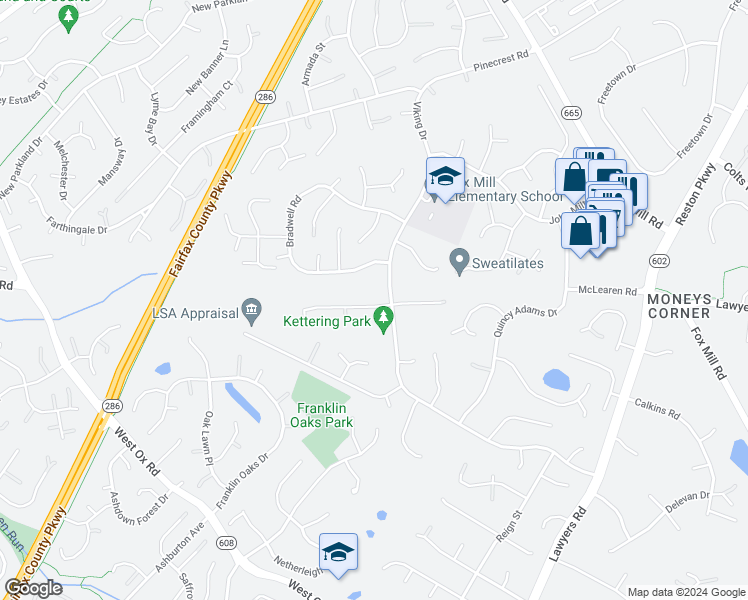 map of restaurants, bars, coffee shops, grocery stores, and more near 12802 Kettering Drive in Herndon