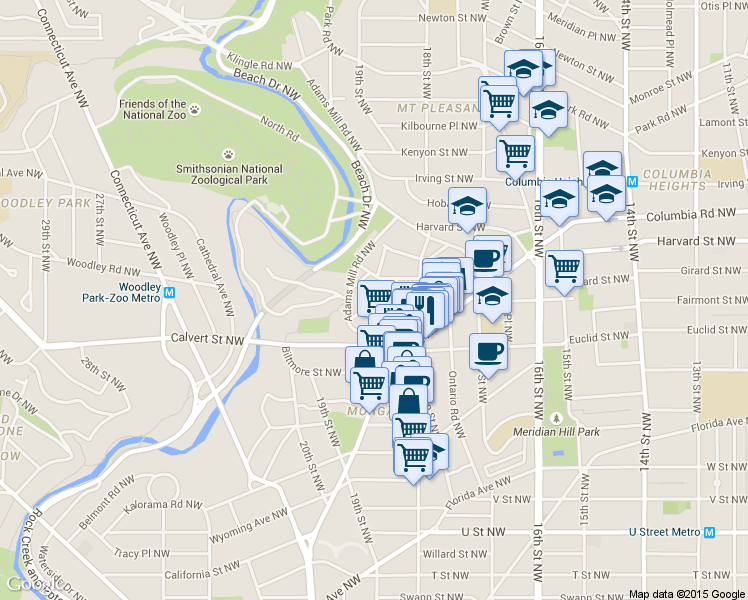 map of restaurants, bars, coffee shops, grocery stores, and more near Ontario Place Northwest in Washington
