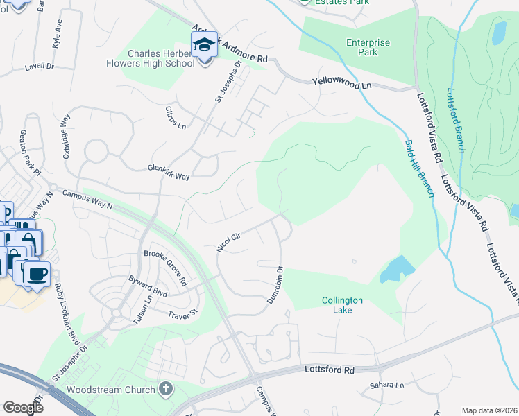 map of restaurants, bars, coffee shops, grocery stores, and more near 10015 Oxbridge Way in Bowie