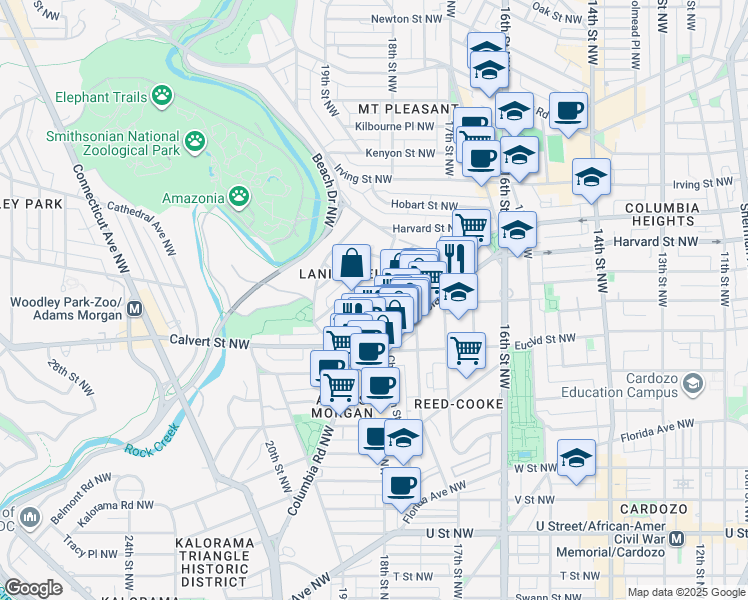 map of restaurants, bars, coffee shops, grocery stores, and more near 101 Independence Avenue Southeast in Washington