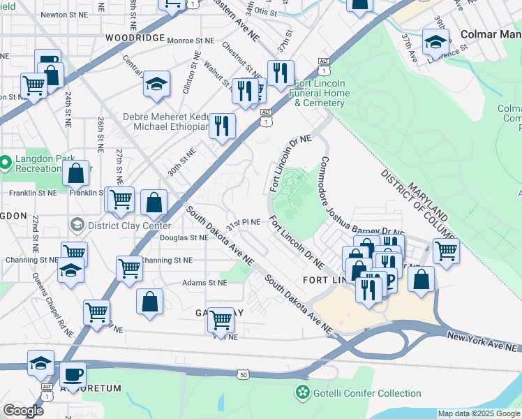 map of restaurants, bars, coffee shops, grocery stores, and more near 101 Independence Avenue Southeast in Washington