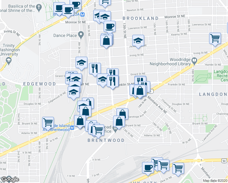 map of restaurants, bars, coffee shops, grocery stores, and more near 101 Independence Avenue Southeast in Washington