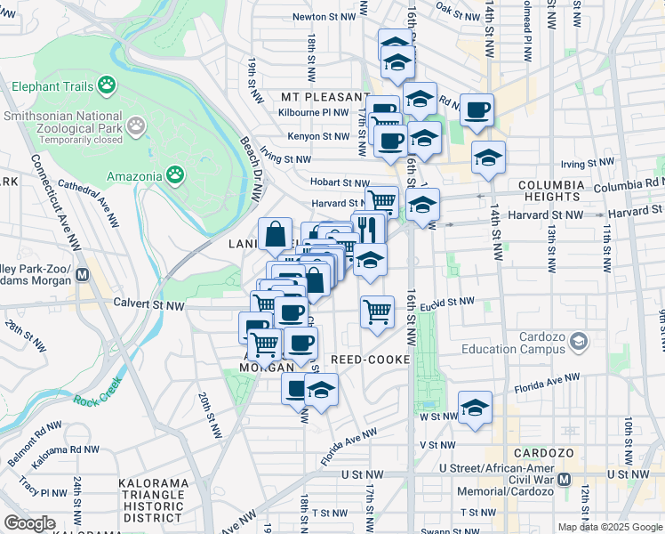 map of restaurants, bars, coffee shops, grocery stores, and more near 101 Independence Avenue Southeast in Washington