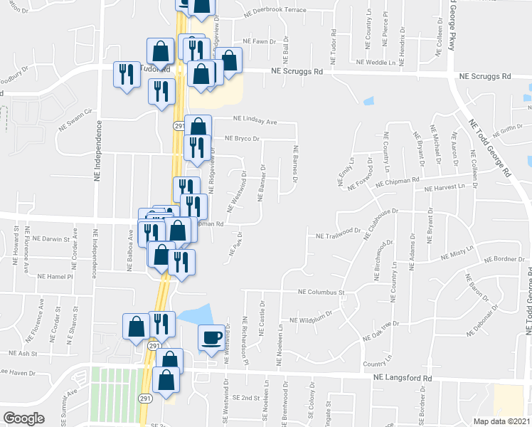 map of restaurants, bars, coffee shops, grocery stores, and more near 704 Northeast Ball Drive in Lee's Summit