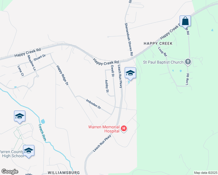 map of restaurants, bars, coffee shops, grocery stores, and more near 1120 Ashby Street in Front Royal