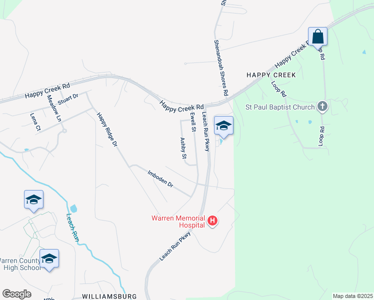 map of restaurants, bars, coffee shops, grocery stores, and more near 1120 Ashby Street in Front Royal
