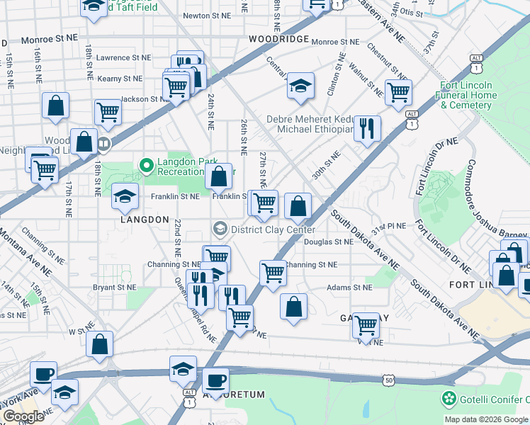 map of restaurants, bars, coffee shops, grocery stores, and more near 101 Independence Avenue Southeast in Washington