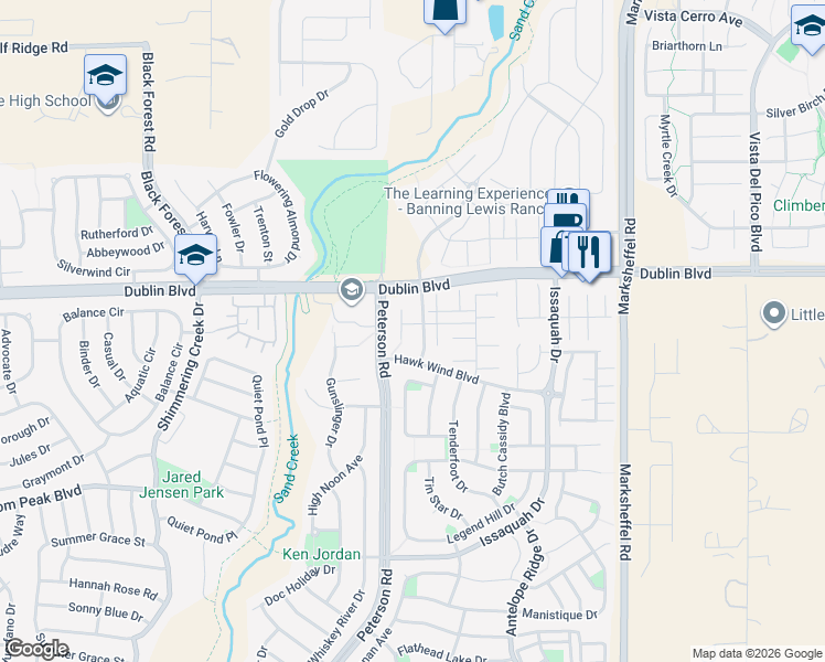 map of restaurants, bars, coffee shops, grocery stores, and more near 6445 Coyote Ridge Court in Colorado Springs