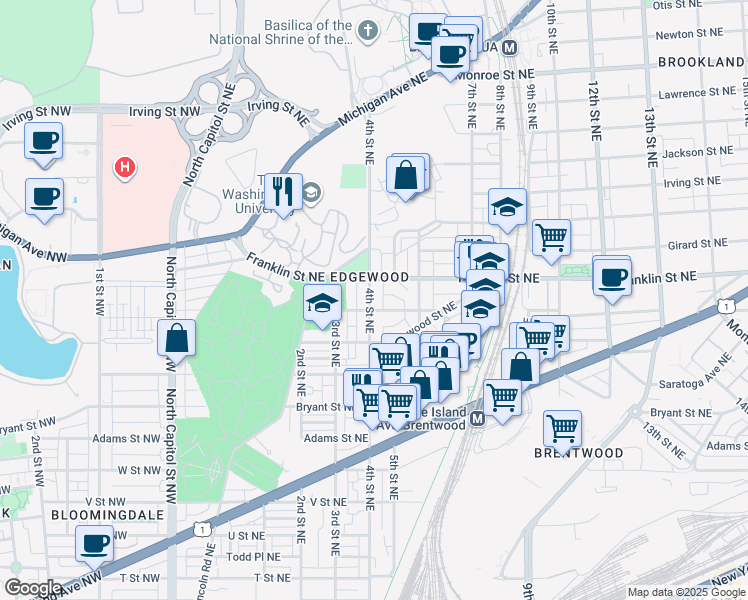 map of restaurants, bars, coffee shops, grocery stores, and more near 101 Independence Avenue Southeast in Washington