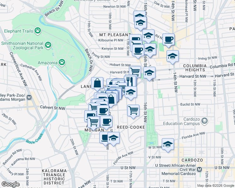 map of restaurants, bars, coffee shops, grocery stores, and more near 101 Independence Avenue Southeast in Washington