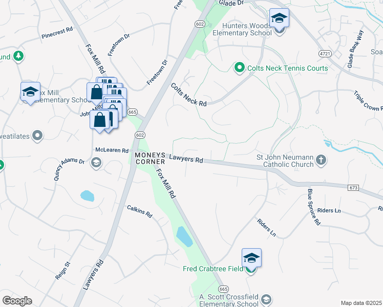 map of restaurants, bars, coffee shops, grocery stores, and more near 2517 Farrier Lane in Reston