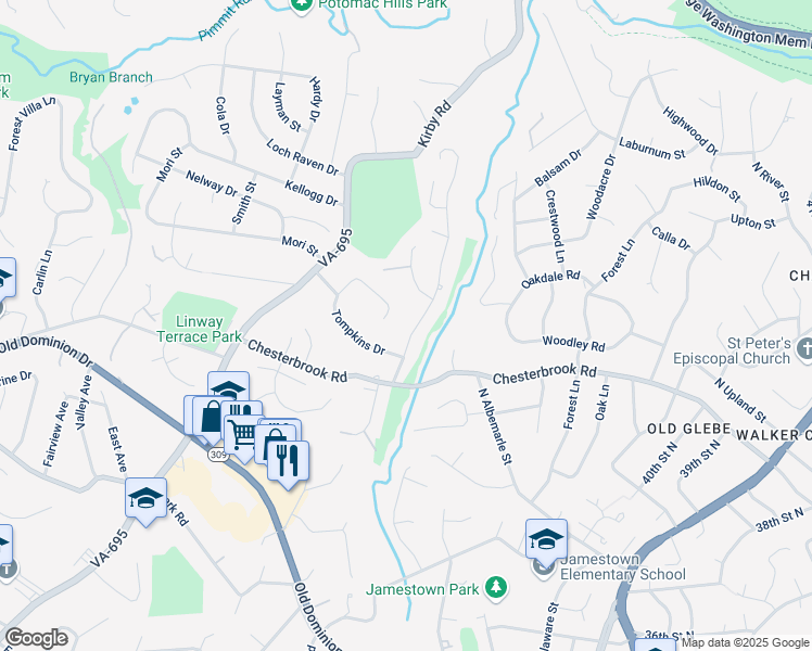 map of restaurants, bars, coffee shops, grocery stores, and more near 1632 Maddux Lane in McLean