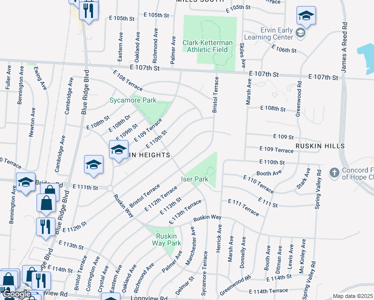 map of restaurants, bars, coffee shops, grocery stores, and more near 7807 East 112th Street in Kansas City