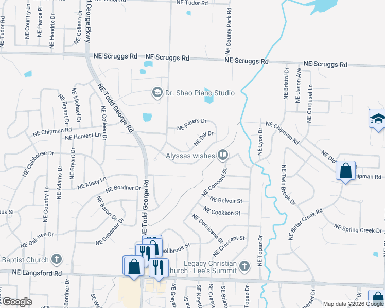 map of restaurants, bars, coffee shops, grocery stores, and more near 1937 Northeast Dill Drive in Lee's Summit