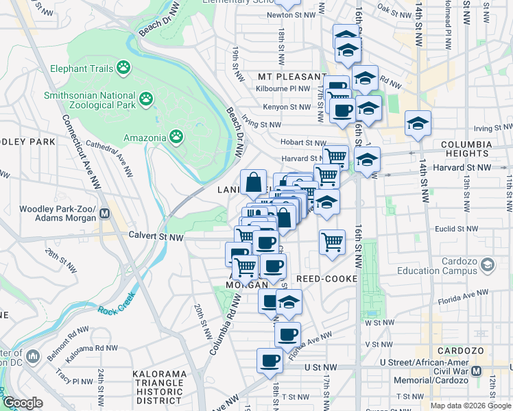 map of restaurants, bars, coffee shops, grocery stores, and more near 101 Independence Avenue Southeast in Washington