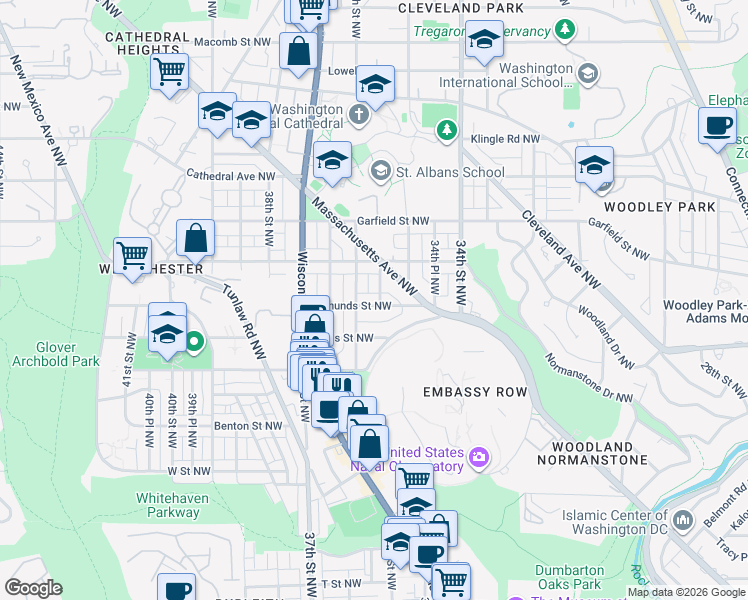 map of restaurants, bars, coffee shops, grocery stores, and more near 2700 35th Place Northwest in Washington