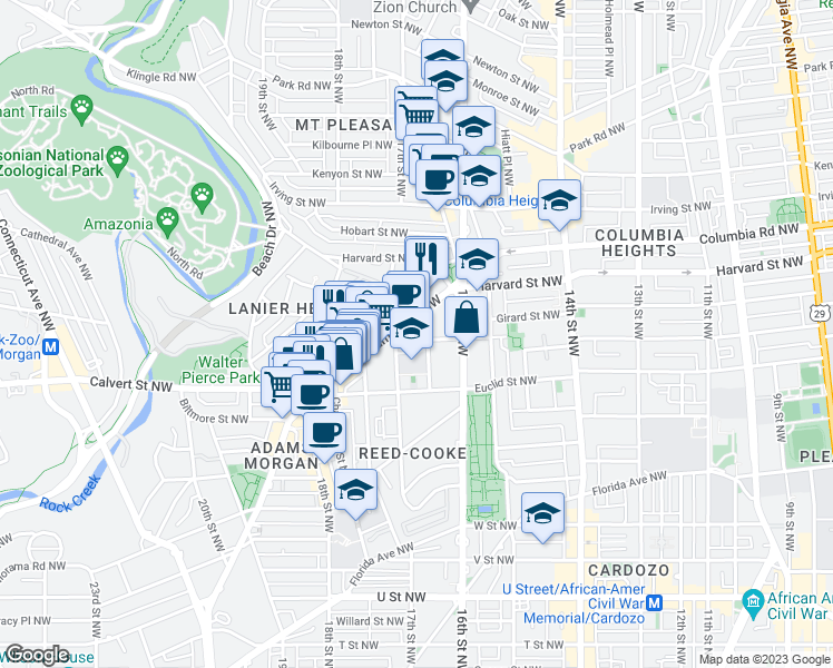 map of restaurants, bars, coffee shops, grocery stores, and more near 101 Independence Avenue Southeast in Washington