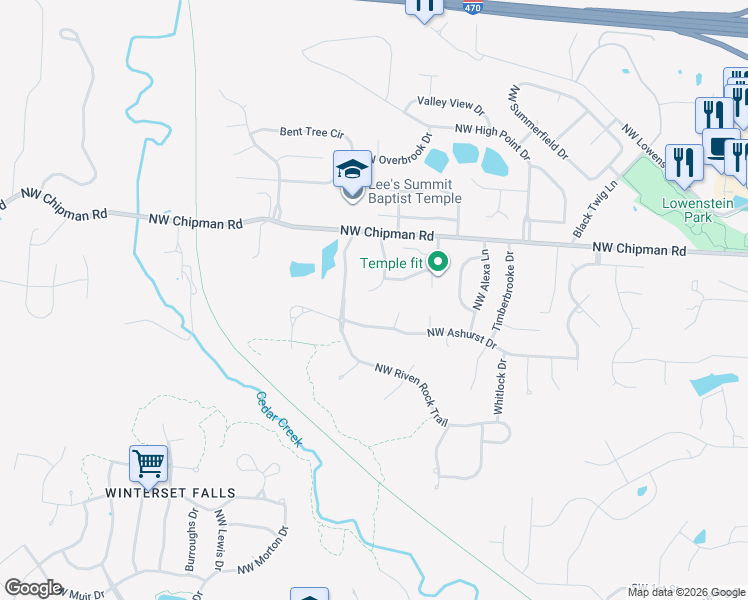 map of restaurants, bars, coffee shops, grocery stores, and more near 509 Northwest Westvale Circle in Lee's Summit