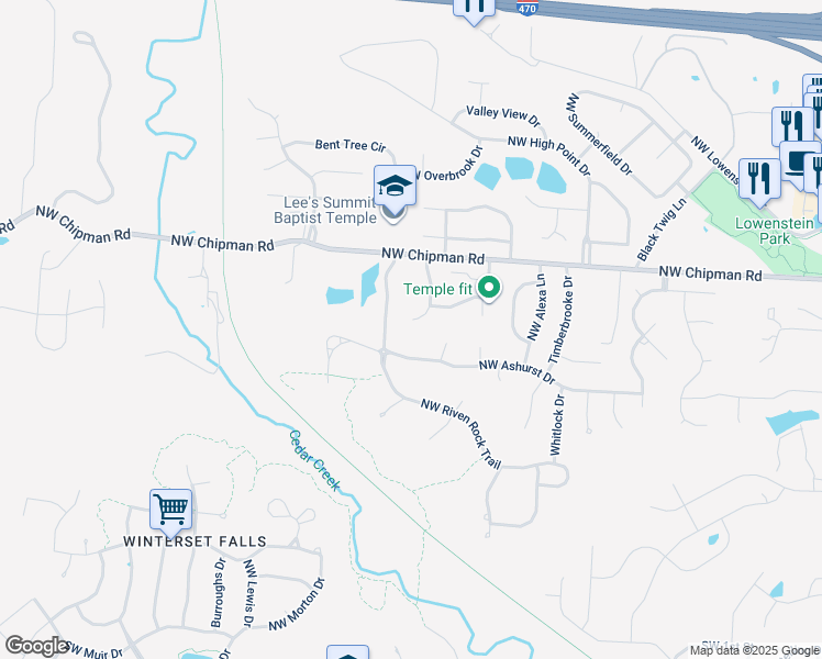 map of restaurants, bars, coffee shops, grocery stores, and more near 509 Northwest Westvale Circle in Lee's Summit