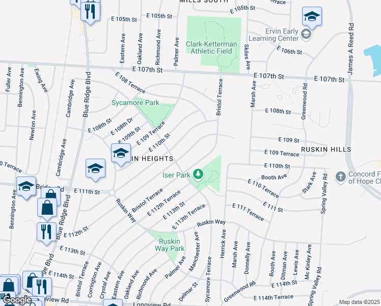 map of restaurants, bars, coffee shops, grocery stores, and more near 7807 East 112th Street in Kansas City