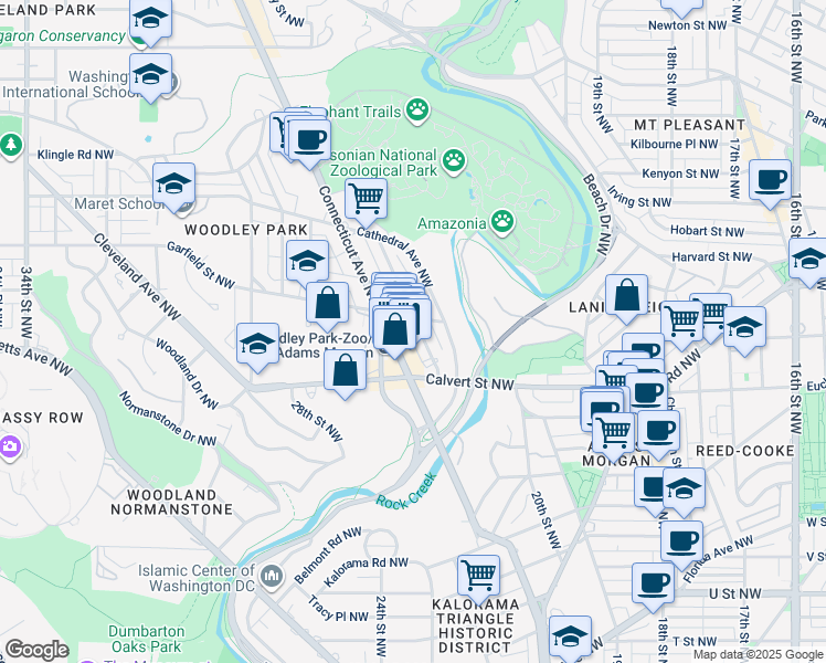 map of restaurants, bars, coffee shops, grocery stores, and more near 2644 Woodley Place Northwest in Washington