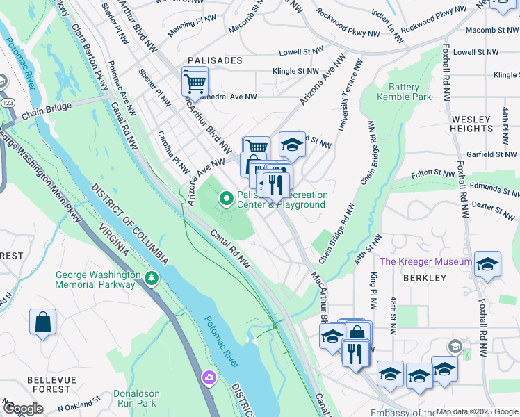map of restaurants, bars, coffee shops, grocery stores, and more near 5113 Sherier Place Northwest in Washington
