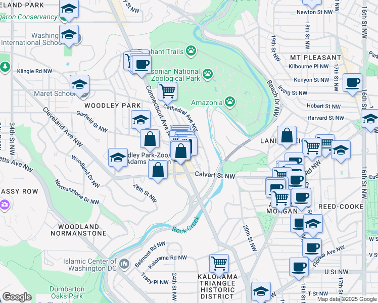 map of restaurants, bars, coffee shops, grocery stores, and more near 2644 Woodley Place Northwest in Washington