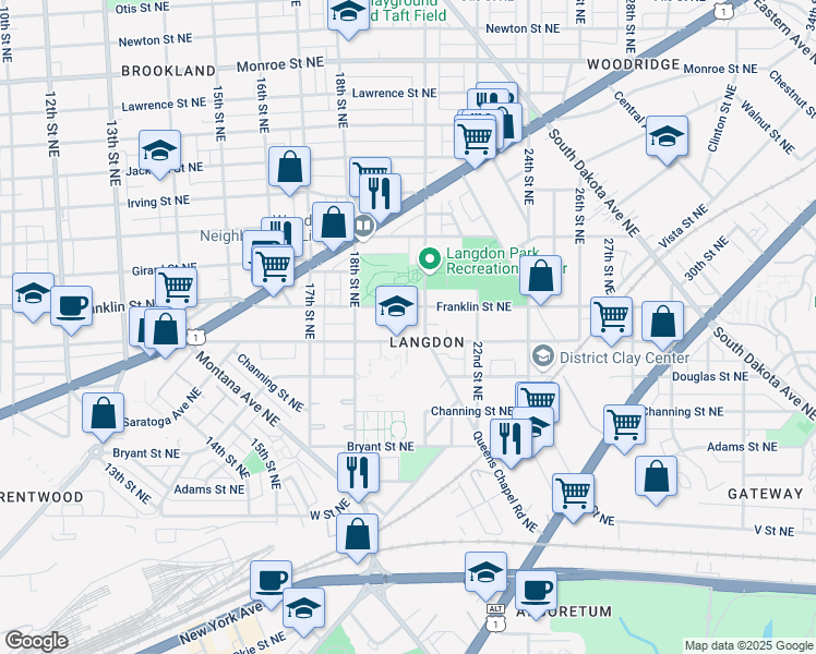 map of restaurants, bars, coffee shops, grocery stores, and more near 1900 Evarts Street Northeast in Washington