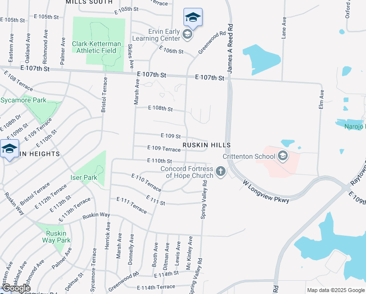 map of restaurants, bars, coffee shops, grocery stores, and more near 8658 East 109 Terrace in Kansas City