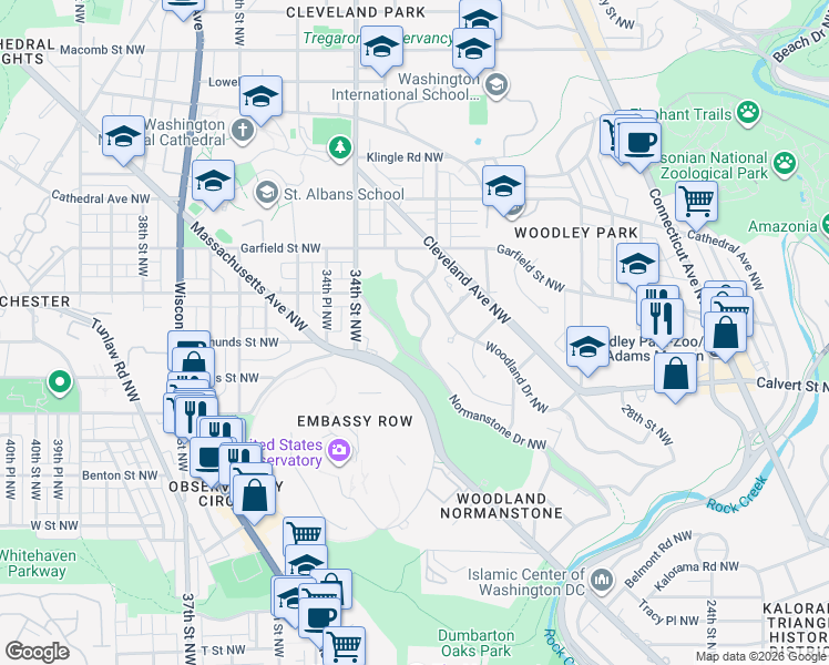 map of restaurants, bars, coffee shops, grocery stores, and more near 2712 32nd Street Northwest in Washington
