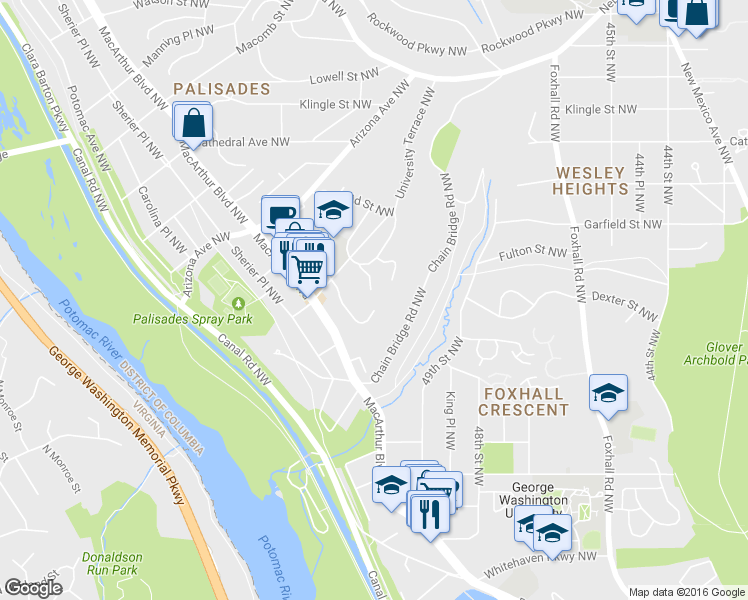 map of restaurants, bars, coffee shops, grocery stores, and more near 5001 Fulton Street Northwest in Washington