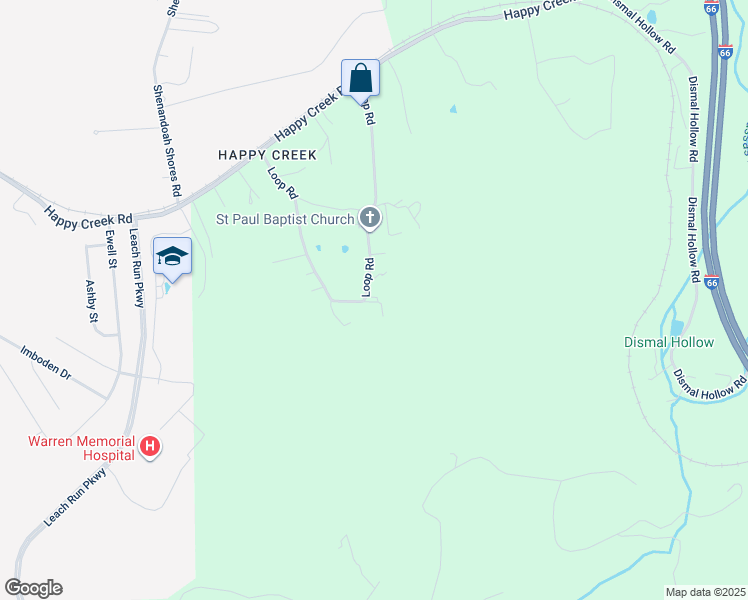 map of restaurants, bars, coffee shops, grocery stores, and more near 536 Loop Road in Front Royal