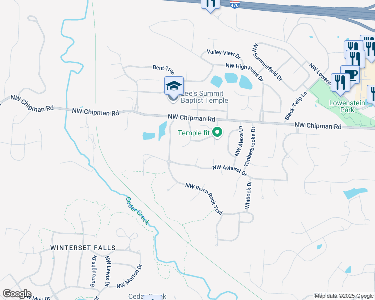 map of restaurants, bars, coffee shops, grocery stores, and more near 509 Northwest Westvale Circle in Lee's Summit