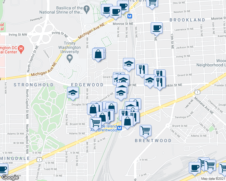 map of restaurants, bars, coffee shops, grocery stores, and more near 101 Independence Avenue Southeast in Washington