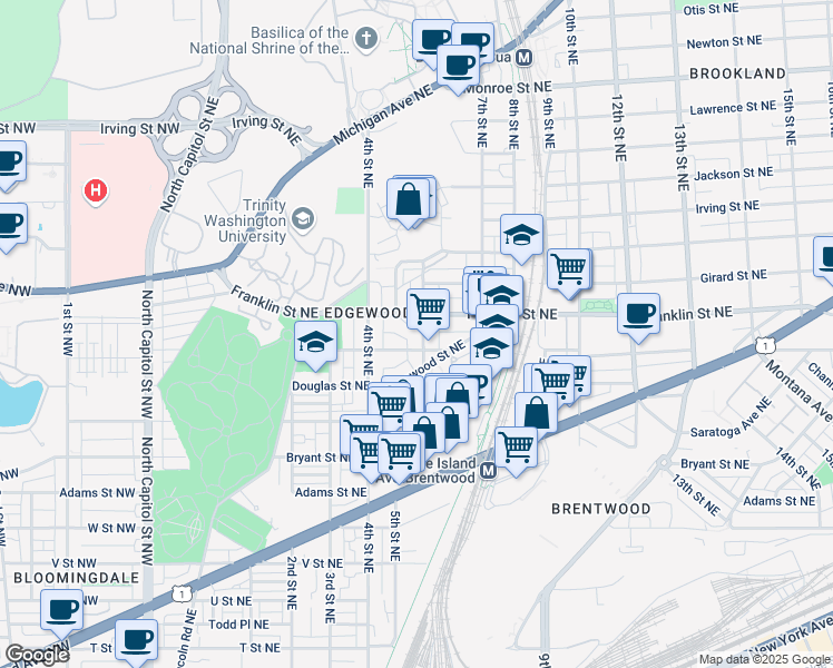 map of restaurants, bars, coffee shops, grocery stores, and more near 101 Independence Avenue Southeast in Washington
