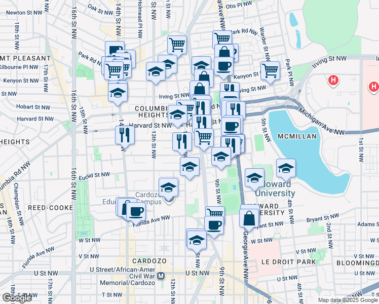 map of restaurants, bars, coffee shops, grocery stores, and more near 101 Independence Avenue Southeast in Washington