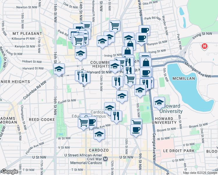 map of restaurants, bars, coffee shops, grocery stores, and more near 101 Independence Avenue Southeast in Washington