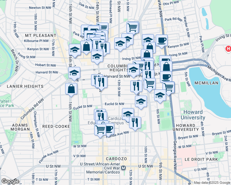 map of restaurants, bars, coffee shops, grocery stores, and more near 101 Independence Avenue Southeast in Washington