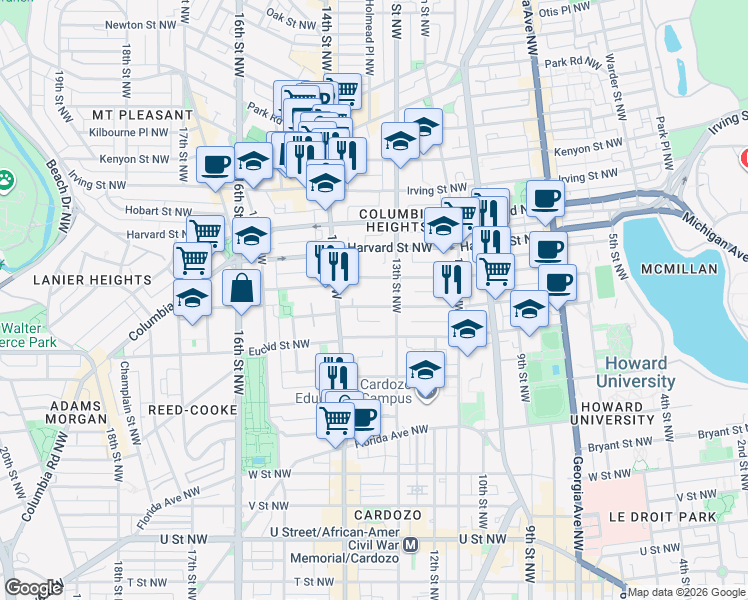 map of restaurants, bars, coffee shops, grocery stores, and more near 101 Independence Avenue Southeast in Washington