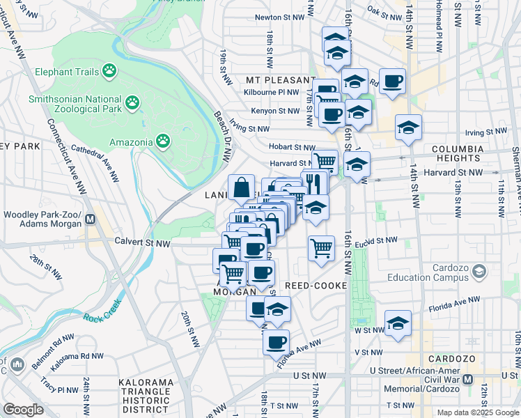map of restaurants, bars, coffee shops, grocery stores, and more near 101 Independence Avenue Southeast in Washington