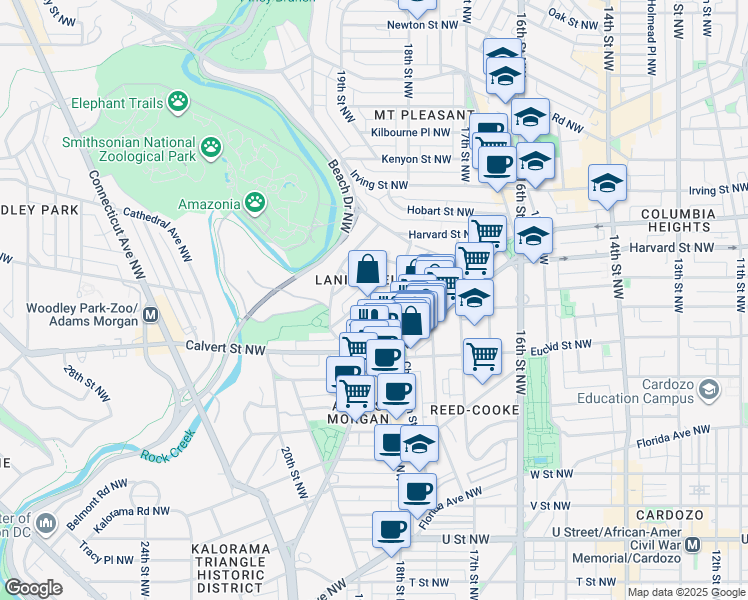 map of restaurants, bars, coffee shops, grocery stores, and more near 101 Independence Avenue Southeast in Washington