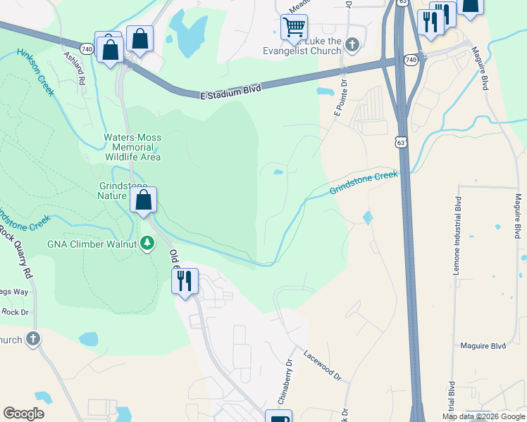 map of restaurants, bars, coffee shops, grocery stores, and more near 2109 Bluff Pointe Dr in Columbia