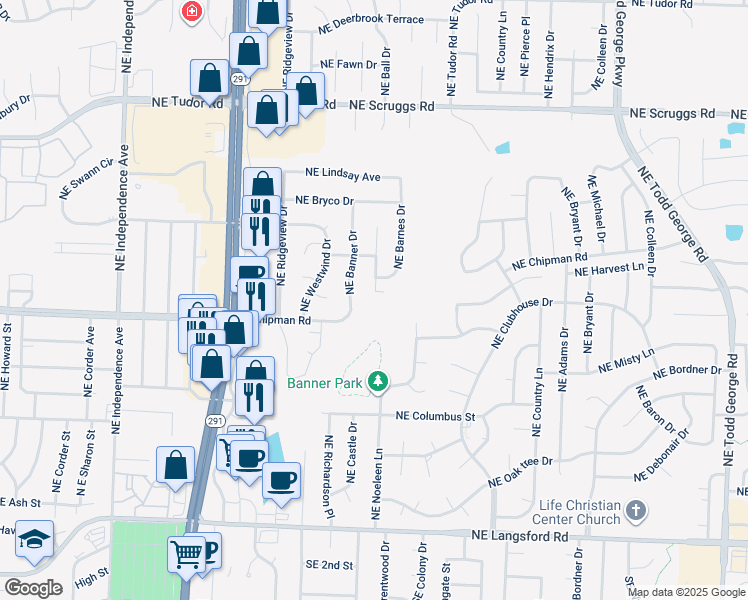 map of restaurants, bars, coffee shops, grocery stores, and more near 704 Northeast Ball Drive in Lee's Summit