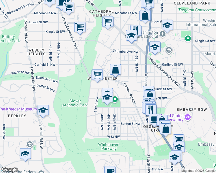 map of restaurants, bars, coffee shops, grocery stores, and more near 2704 39th Street Northwest in Washington