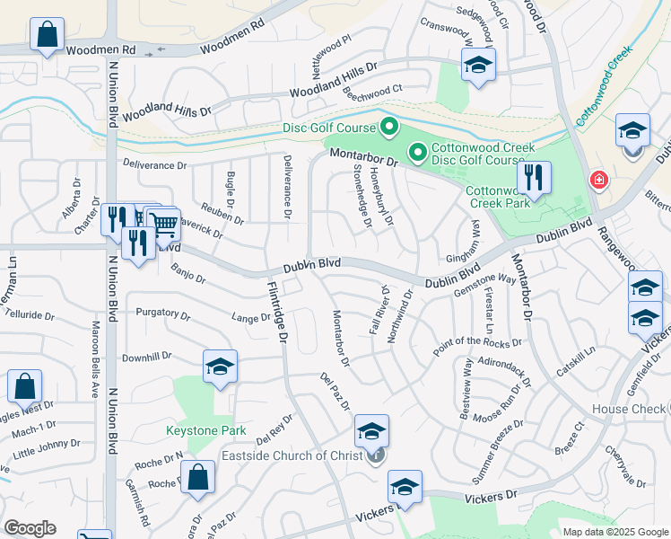map of restaurants, bars, coffee shops, grocery stores, and more near 6455 Fall River Drive in Colorado Springs