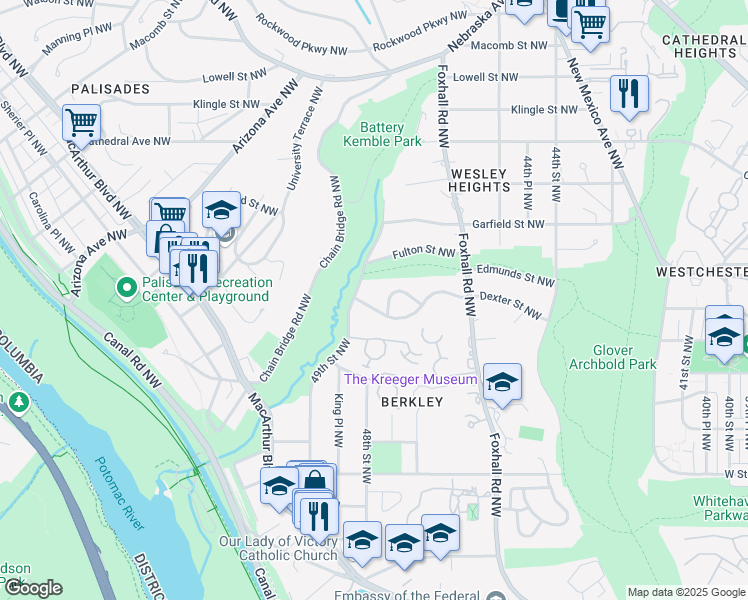map of restaurants, bars, coffee shops, grocery stores, and more near 4821 Dexter Street Northwest in Washington